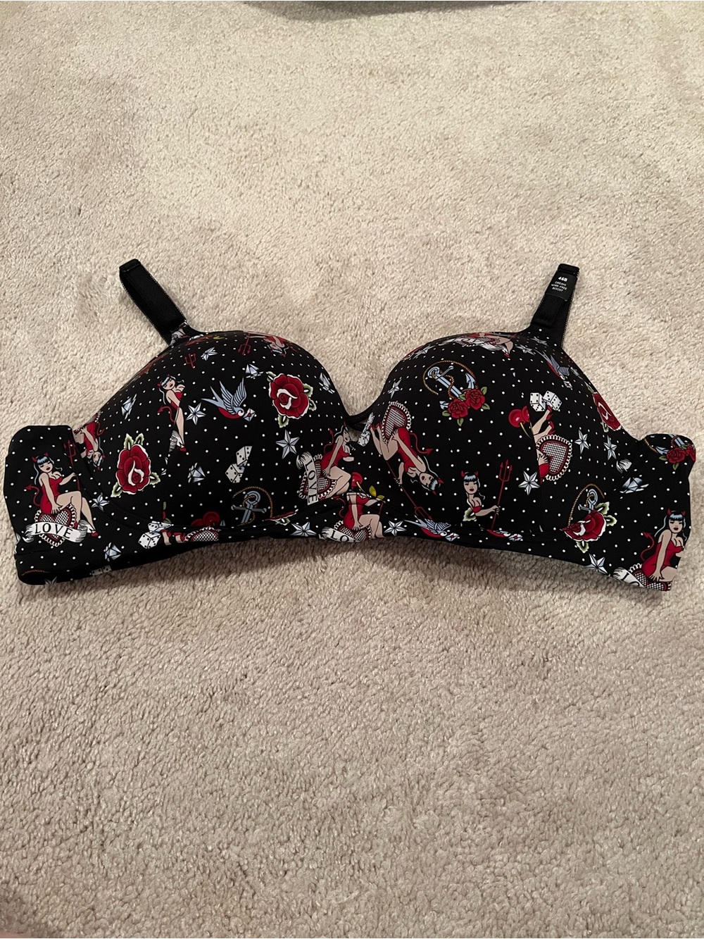 Torrid Dream Wire-Free Boost Bra 46B in Lovers Tattoo Rich Black NWT